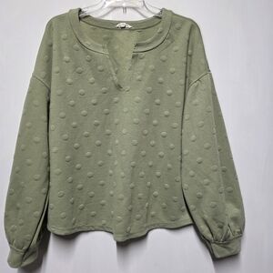 Blu Pepper Perch Womens L Sweatshirt Green Polka Dot Textured Casual Top